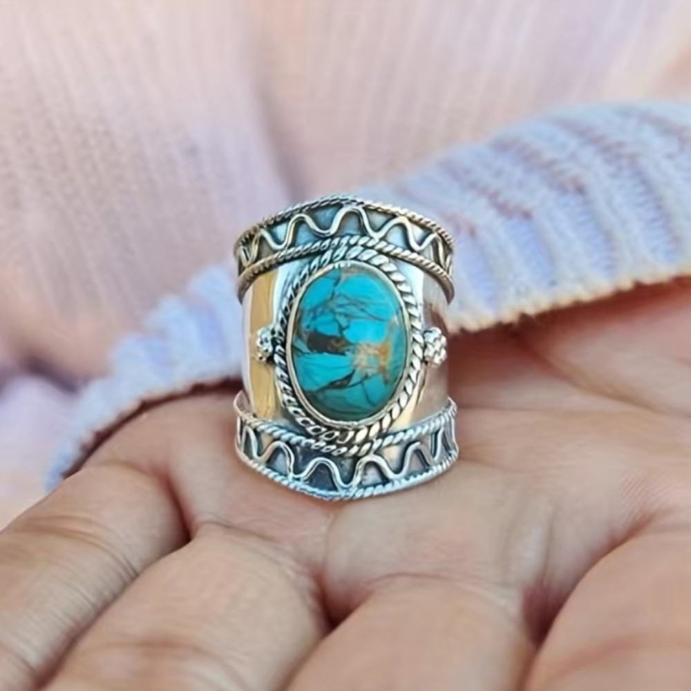 Turquoise Silver Statement Ring - Picture 4 of 5